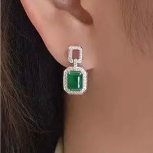 S 925 Silver Plating Green Crystal Dangle Drop Stud Earrings by Grathia …